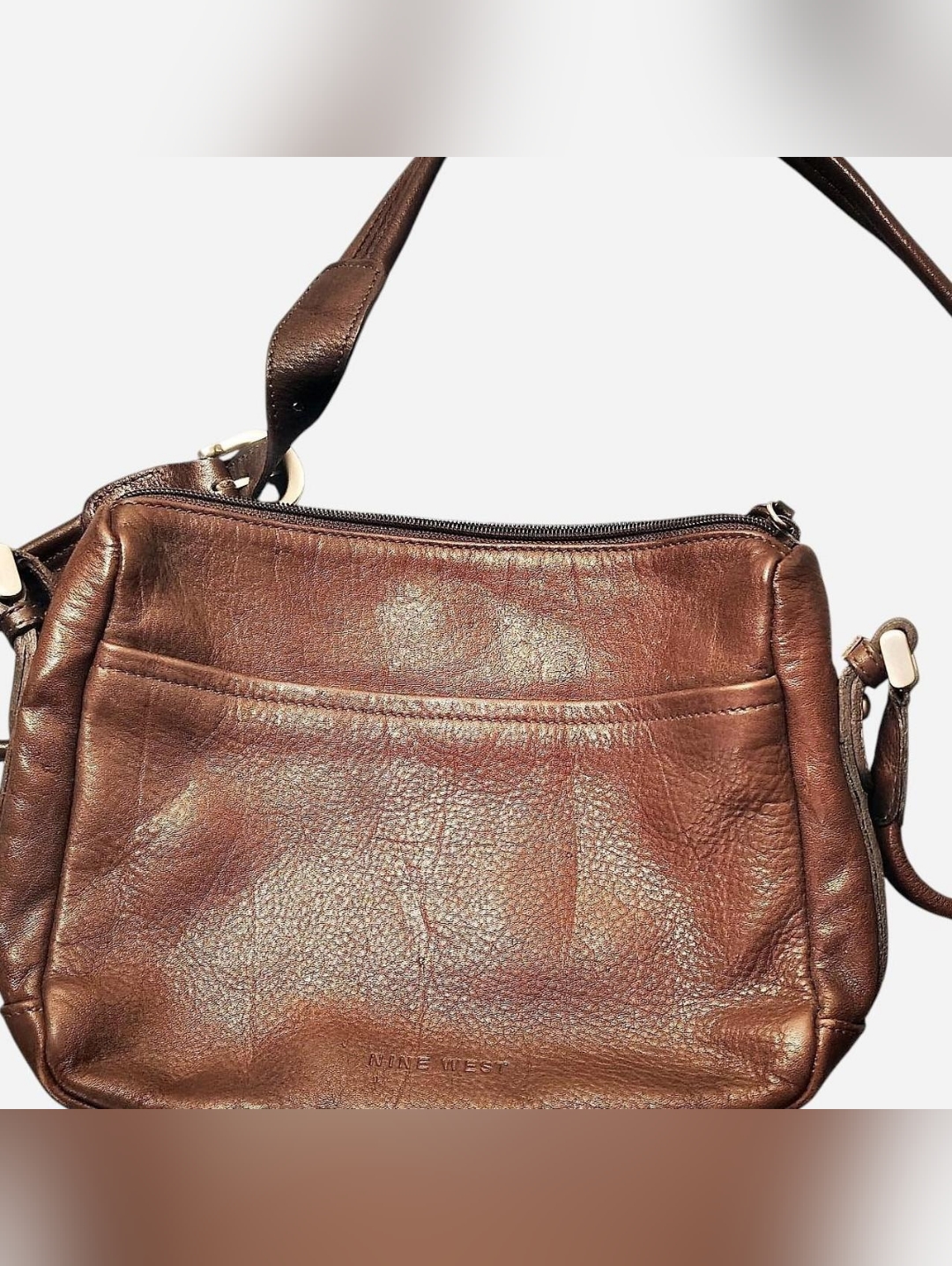 Nine West Brown Pebbled Leather Shoulder Bag